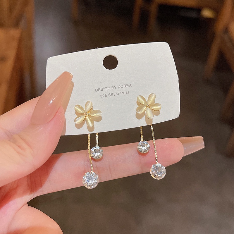 Anting Tusuk Gantung Bahan Sterling silver 925 Desain Bunga Hias Opalzircon Gaya Mewah Untuk Wanita