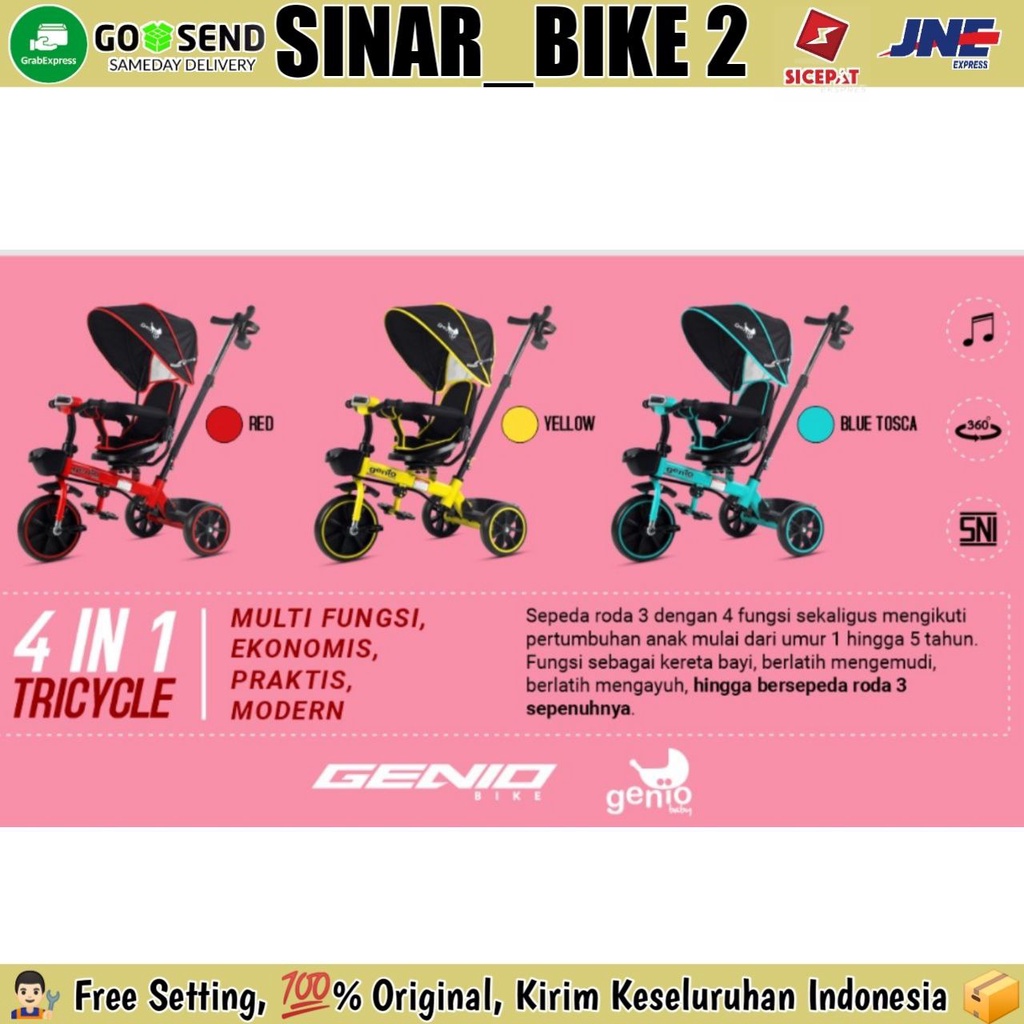 Sepeda Roda Tiga GENIO BC-04 BABY CARRIAGES &amp;T-15  Kursi Putar Tricycle Anak