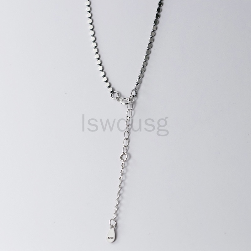 Kalung Rantai Sterling Silver 925 Hias Liontin Manik-Manik Datar Dapat Disesuaikan Untuk Wanita