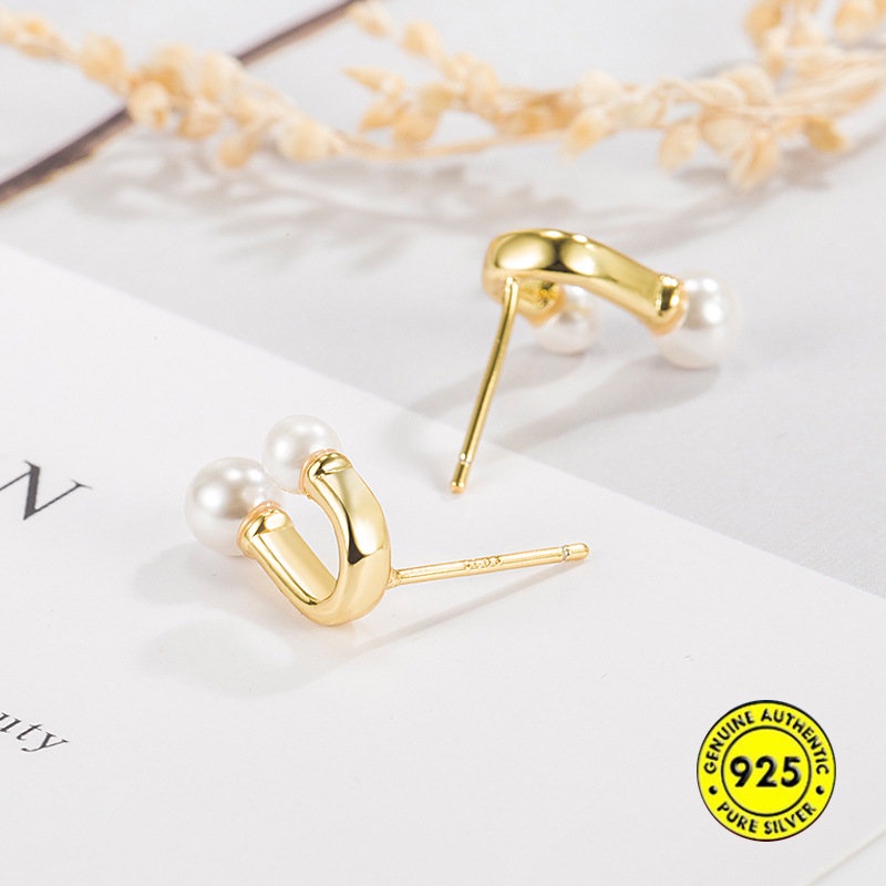 Anting Tusuk Bentuk U Hias Mutiara Gaya Retro Simpelelegan Untuk Wanita U1039