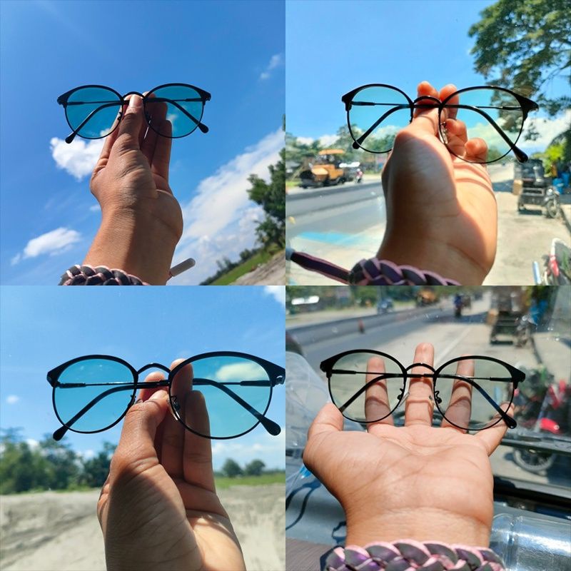 2 In 1 Kacamata Lensa Photocromic Anti Radiasi Wanita Pria Kacamata Bingkai Titanium Perubahan Warna Photochromic Tmall88 KM299