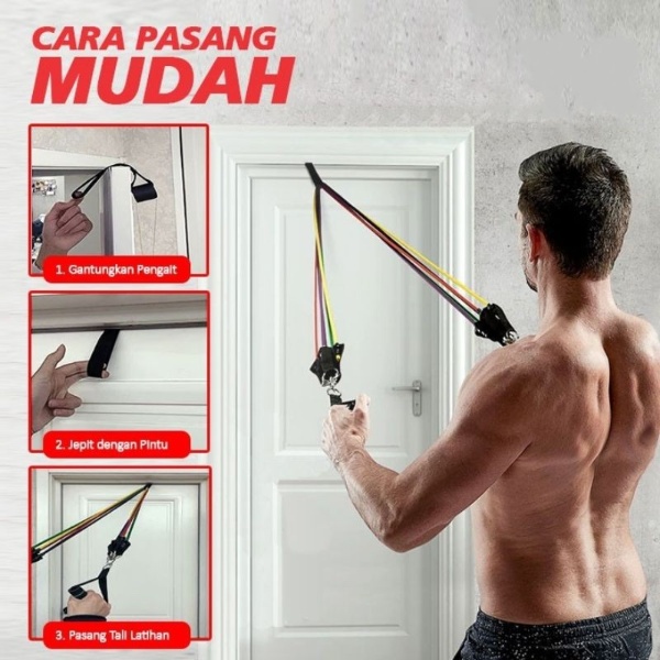 TERMURAH JS-7 Resistance Bands 11 in 1 Set Tali Pembantu Resistance Tube Elastic Fitness Gym Resistance Bands 11 in 1 BISA COD HOME COLECTION