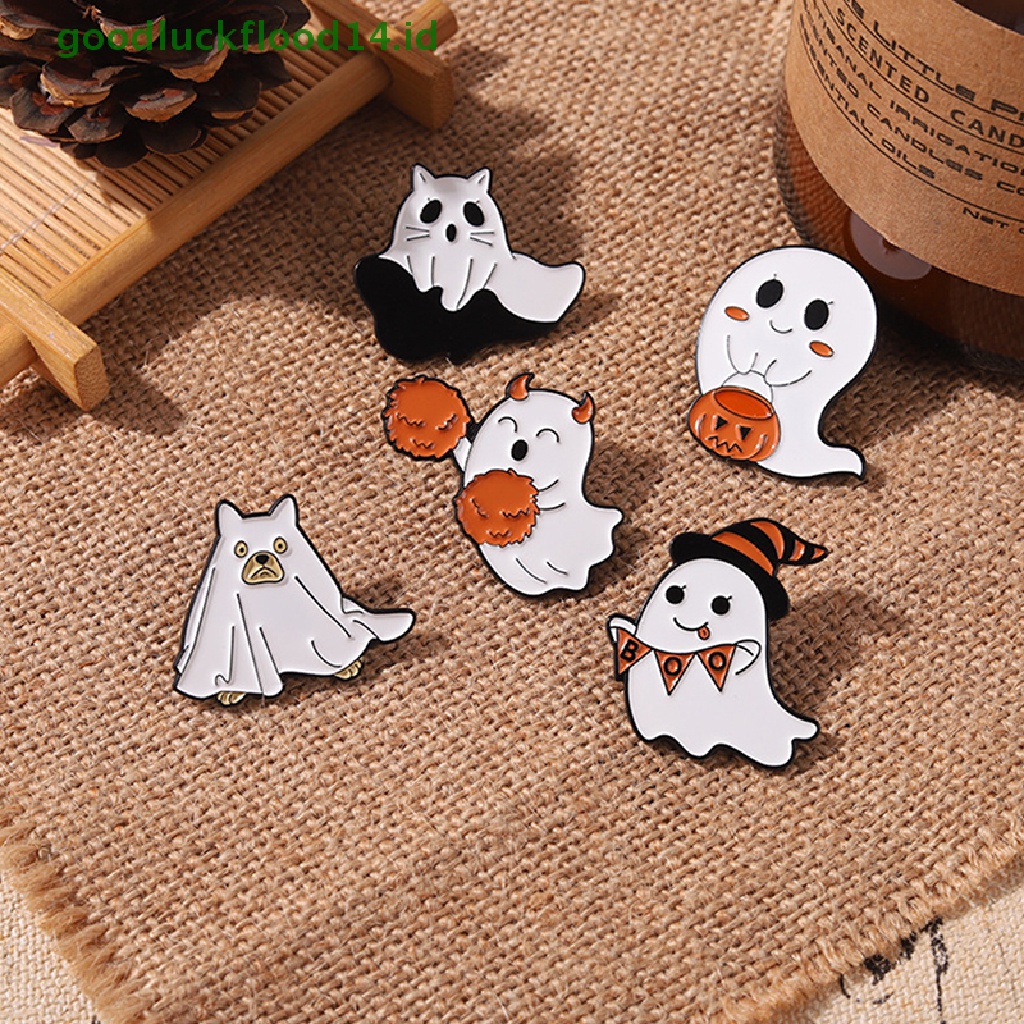 Bros Pin Enamel Desain Kartun Hantu Labu Halloween Untuk Aksesoris Tas Ransel