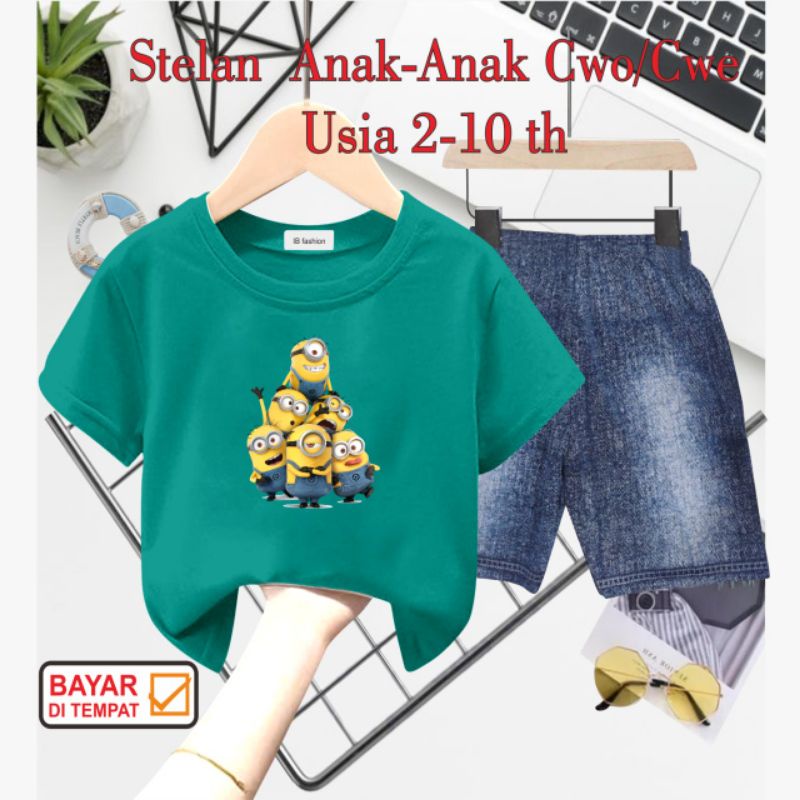 ((IB))SETELAN ANAK2 UNISEX SEMI JEANS/M1N10N DIGITAL SABLON