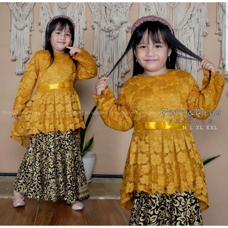 One Set Tunik Brukat Aurora pita Anak//Set Tunik Anak modern//kebaya anak terbaru//seragam anak/kebaya pesta anak/baju kebaya/pakaian tradisional anak