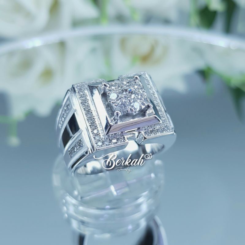 Cincin cowok pria lelaki perak palladium berlian eropa asli natural diamond