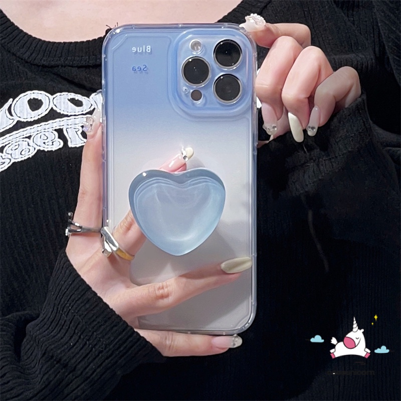 Casing Redmi A1 10 10A 9 9A 9T 10 10C 9C Note 11 9 8 9s 9pro 10 10s 11s 11pro 10pro Max POCO X3 F4 M3 Soft Case Gradasi Biru Dengan Bracket Stand Dudukan Cincin Love Heart Lucu
