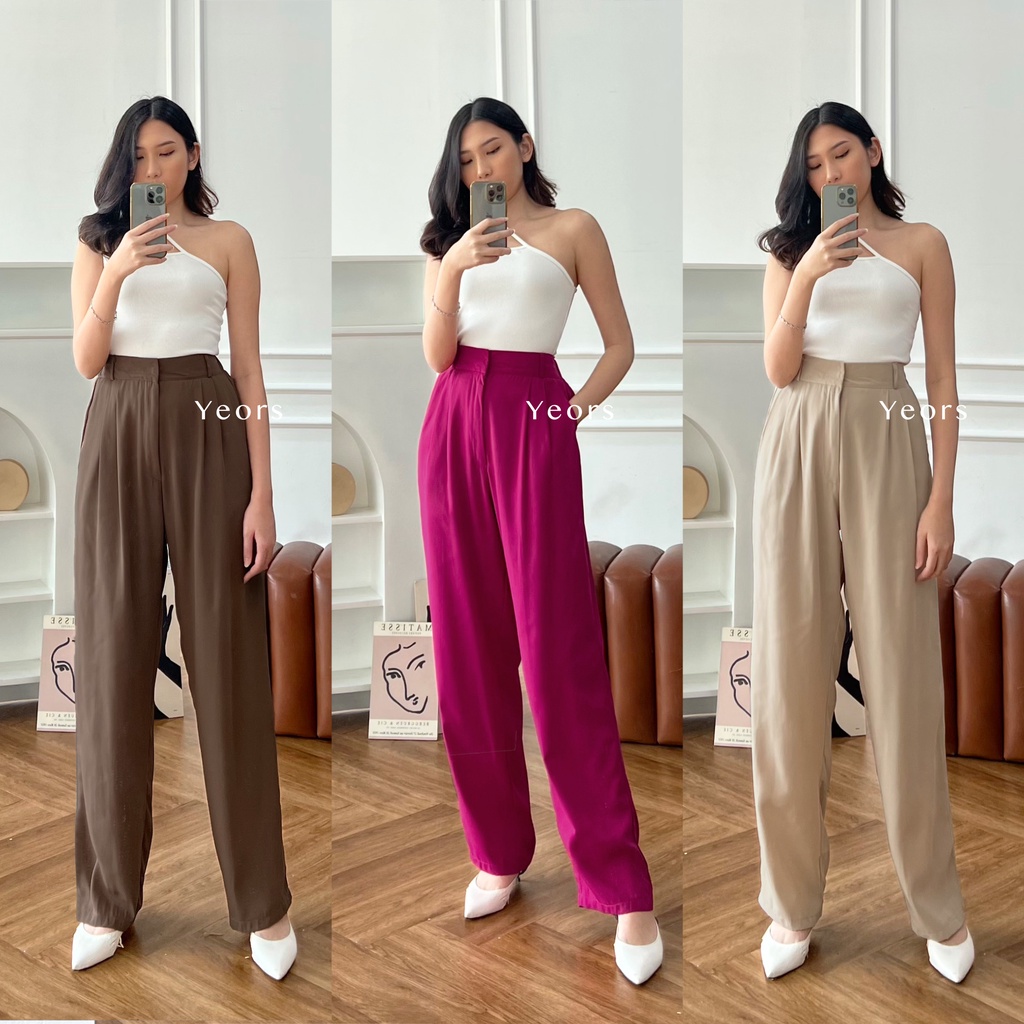 YEORS - Celana Kulot - Wide Leg Highwaist Cullote Kelly Pants - Office Work Pants - Celana Murah Basic Kantor Formal Kasual Wanita - Office Work Trouser - Loungewear Casual Pants - Petite Pants - Celana untuk Wanita Pendek