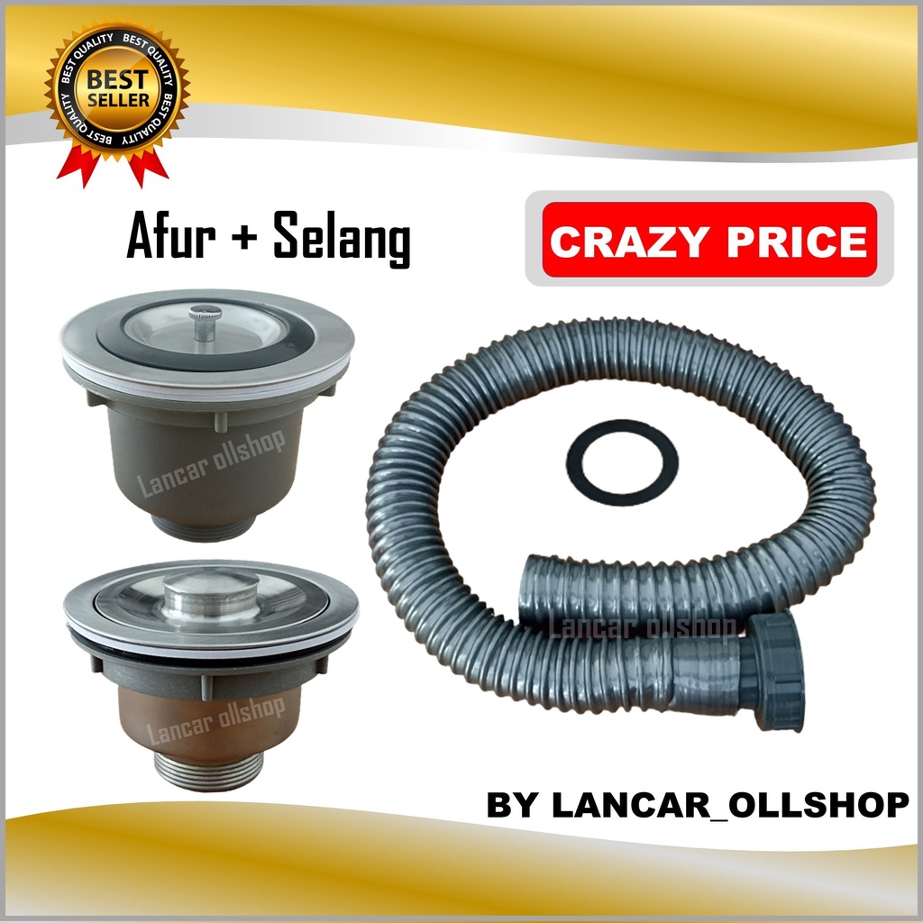 Afur Bak Cuci Piring + Selang BCP 1 Set / Selang Avur Afur Apur Saringan Pembuangan Bak Cuci Piring Set