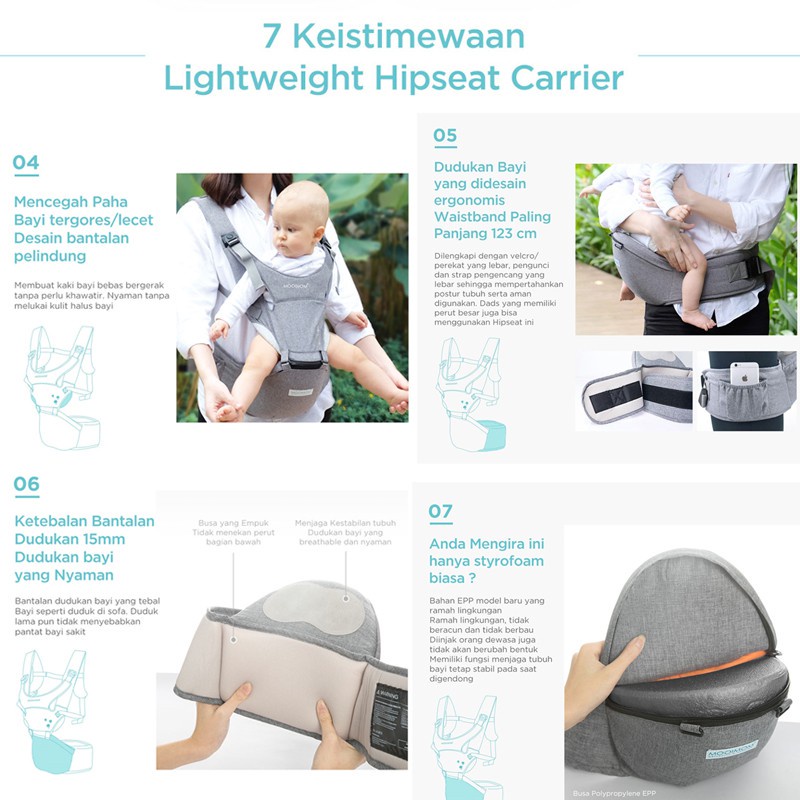 Gendongan Bayi Depan Mooimom Lightweight Hipseat Carrier