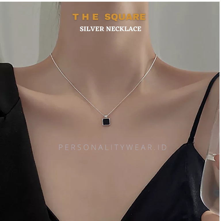 Kalung Cewek Wanita Perak Keren Kekinian  ANTI KARAT 100% Liontin Simple THE SQUARE