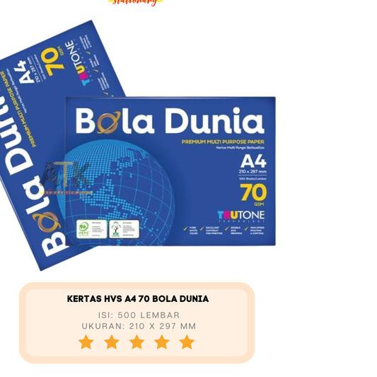 

Kertas Fotocopy HVS A4 70 Gram Bola Dunia atk