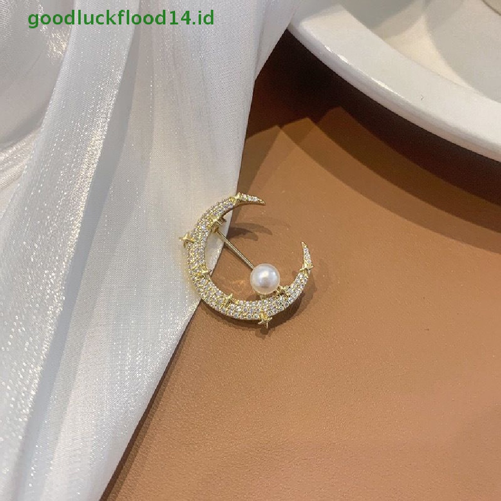 Bros Pin Bentuk Bulan Bintang Aksen Mutiara Untuk Aksesoris Pakaian Pesta Pernikahan