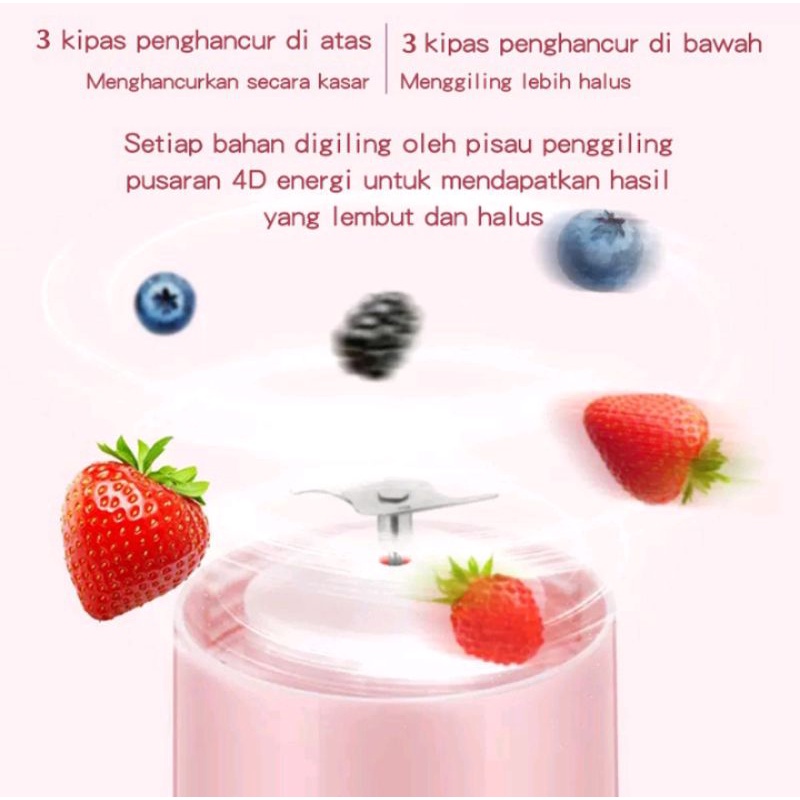 ❤Freedom❤ Blender Portable - Blender Juice USB 4 Mata Pisau/2 in 1 Botol Minum Jus Blender Portabel Mini Listrik peralatan makan