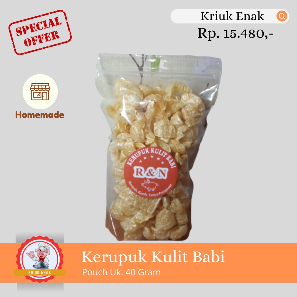 

KERUPUK KULIT BABI RENYAH DAN GURIH - KEMASAN 40 GRAM