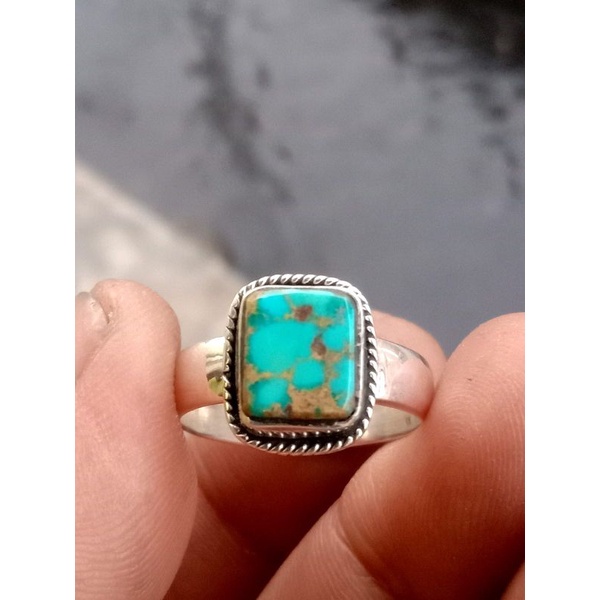 Natural batu pirus persia ceplok ring perak 925 minimalis jaminan batu asli