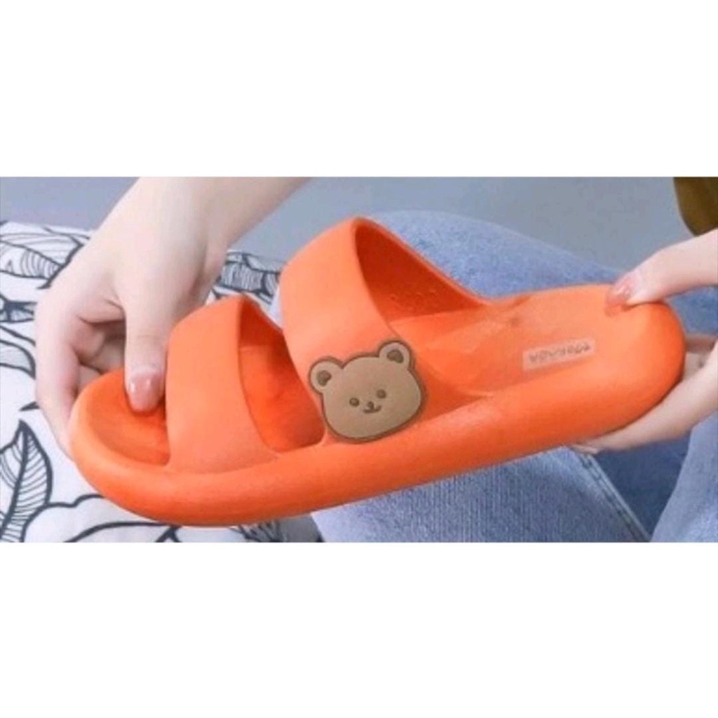 Sandal Slop Jelly Karet Wanita dan Anak Cewek Ban 2 Bear Brown Samping Cantik Cute Import Mokaya / Size 36-41 (222-12) - Fanz Store