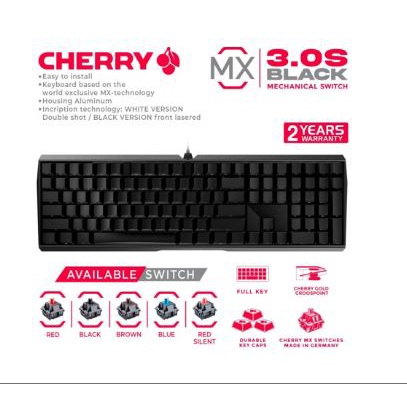 Keyboard gaming mechanical cherry wired usb 2.0 full size 5 + 104 keys black mx board 3.0 s 3.0s nbl