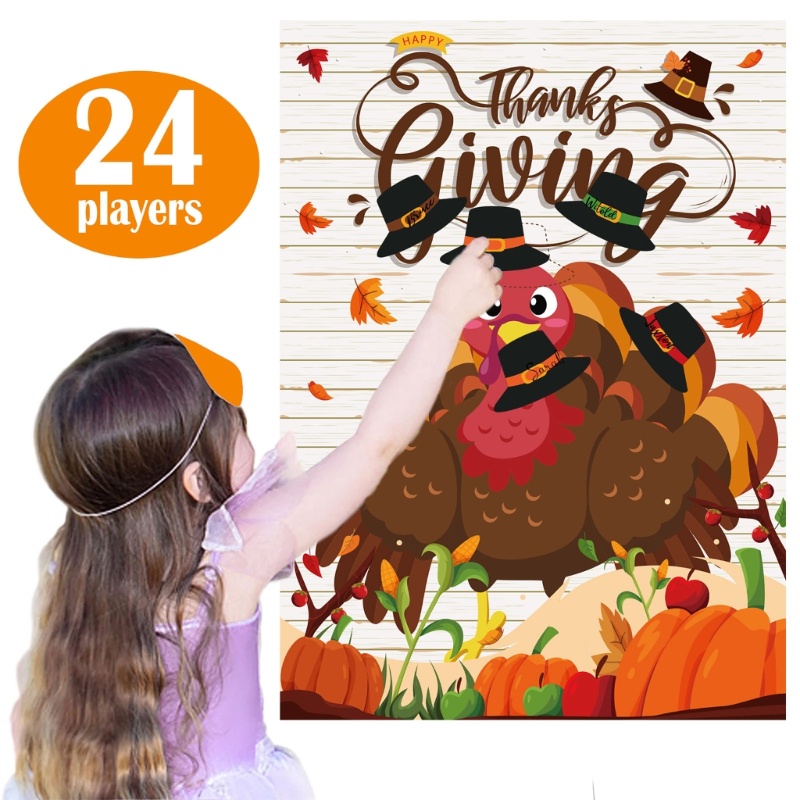 Zzz 24pcs / Set Mainan Stiker Topi + Pin + Kalkun Untuk Aktivitas Anak / Pesta Thanksgiving DIY