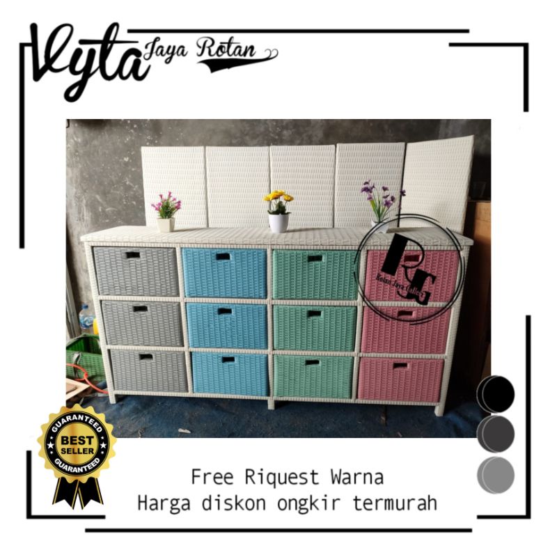 (READY STOK) lemari laci rotan sintetis model 12 laci