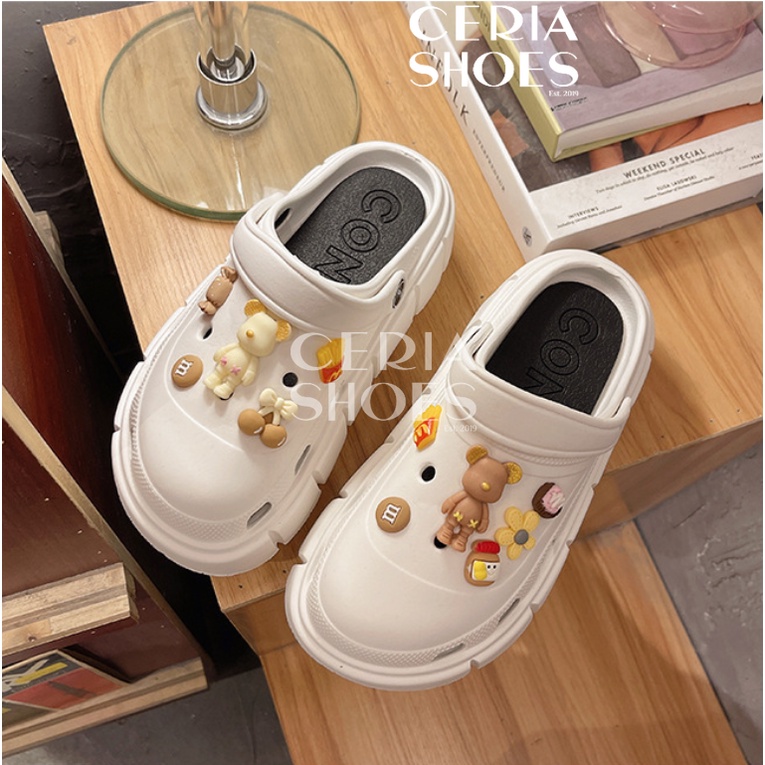 EVA Ringan Sandal Slop Wanita Import Clog Slip On Bangkok Rubber Spons Super Soft Anti Slip Empuk Accesoris Jibbitz Bear Slipper Summer 908-2