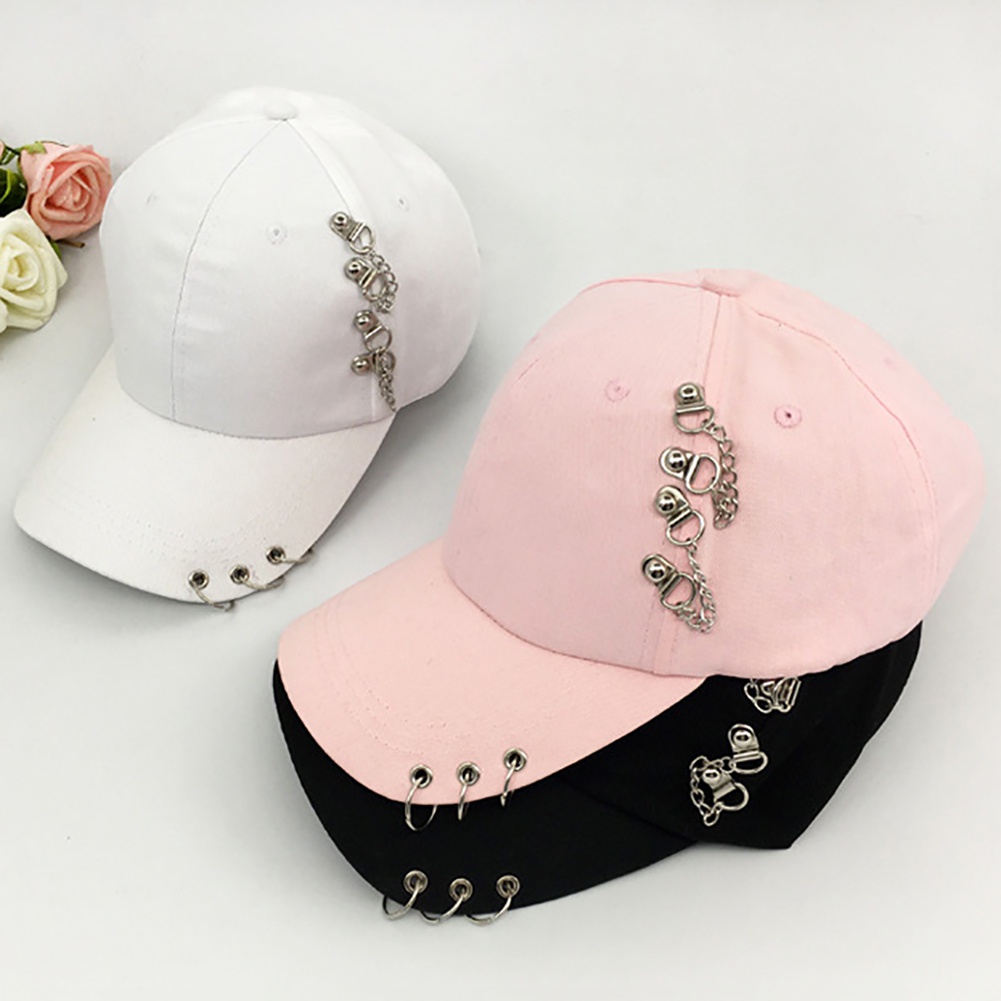Topi Baseball Anti UV Aksen Ring Metal Gaya Hip Hop Untuk Wanita