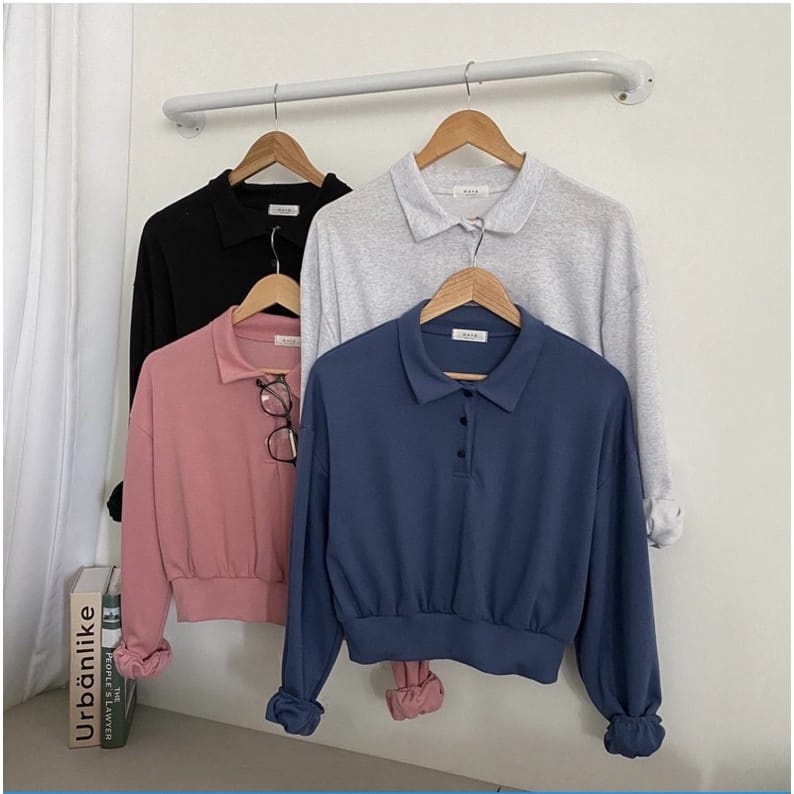 Sweater Crooped Wanita | MOLLA CROP SWEATER WANITA KOREAN | Sweater Kerah Kancing polos Croope Wanita Style Korean