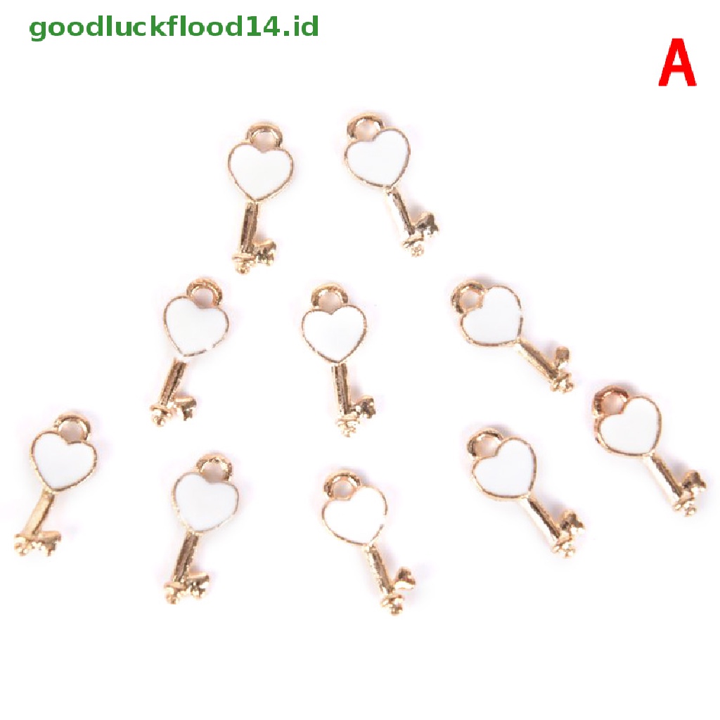 10pcs / Set Liontin Kunci Hati Bahan Alloy Untuk Membuat Perhiasan