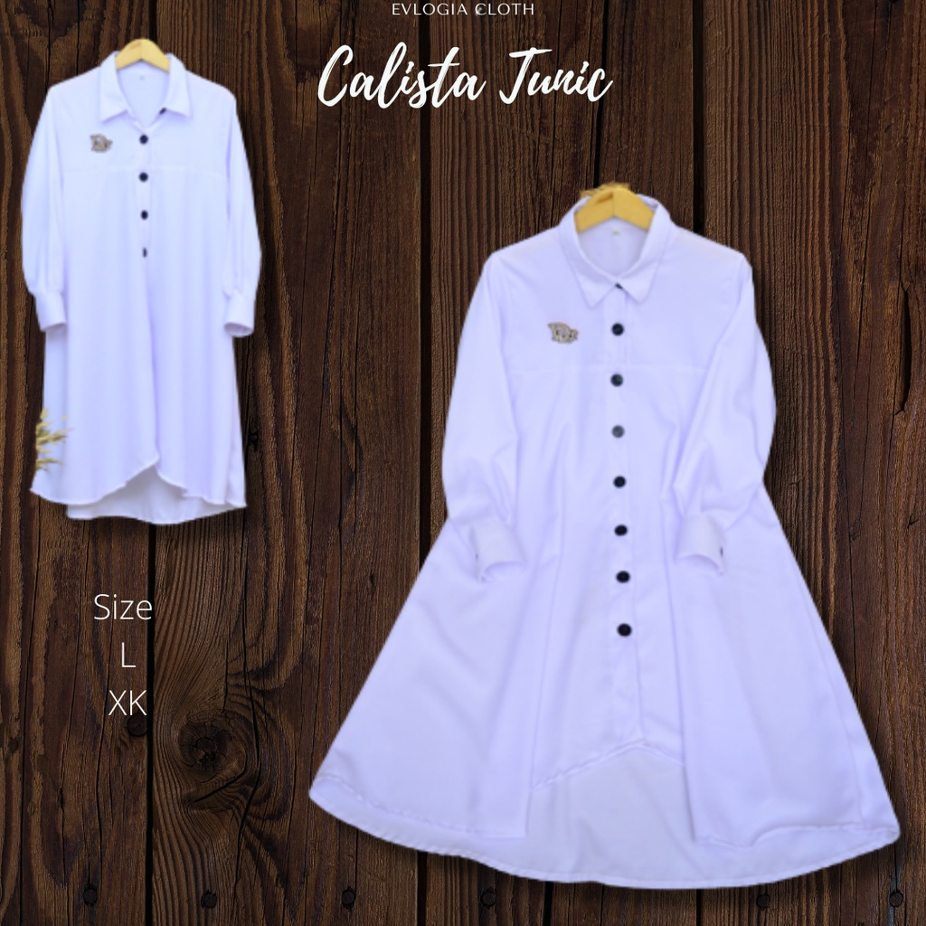 Calista Tunik Atasan Remaja Terbaru Putih Polos Model Kekinian Full Kancing Hidup