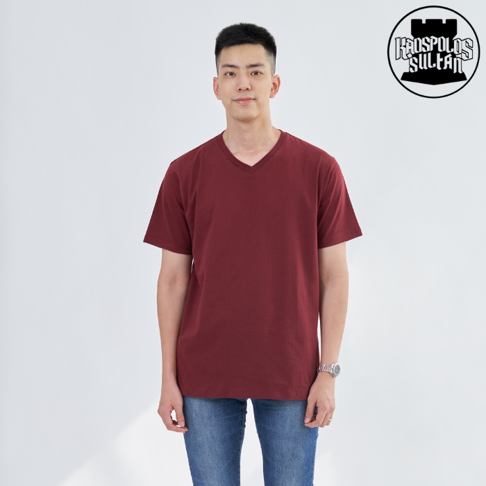 KAOS POLOS VNECK COTTON COMBED 30S KERAH VNECK LENGAN PENDEK MAROON TUA