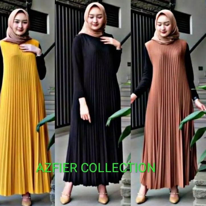 [PRODUK 6LVZV] GAMIS PLISKET TANPA LENGAN LONG DRESS OVERALL FASHION MUSLIM WANITA CWZ