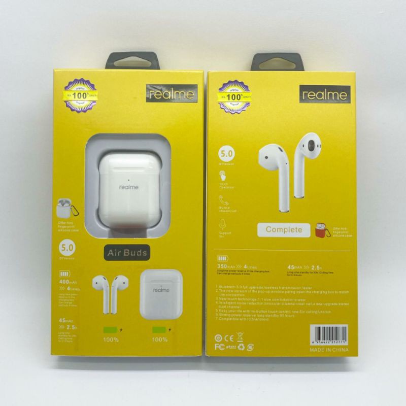 AIRBUDS REALME EARPHONE WIRELESS HEADSET BLUETOOTH REALME CAN RENAME AND GPS PREMIUM QUALITY