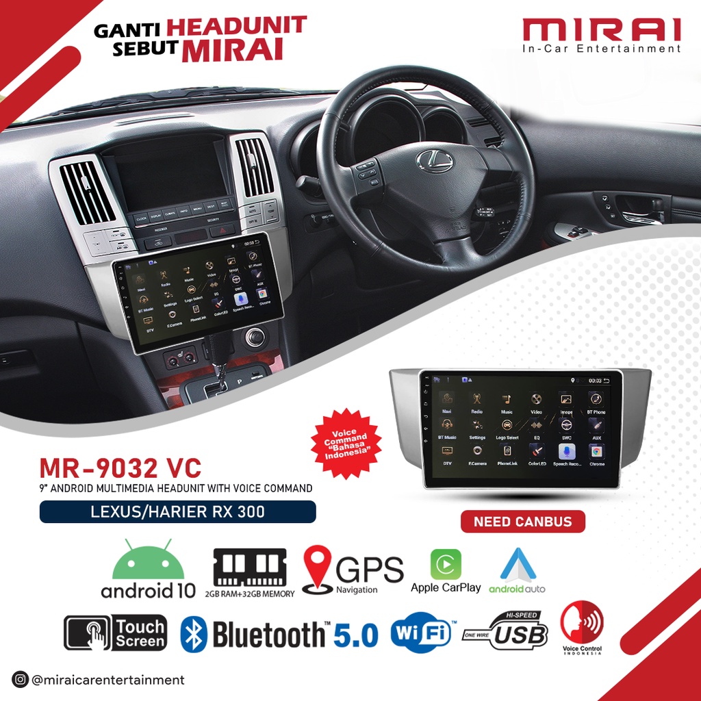 Head Unit Android 9 Inch Lexus Harrier 2003-2010 RX-300 Mirai-9032VC 9032 VC