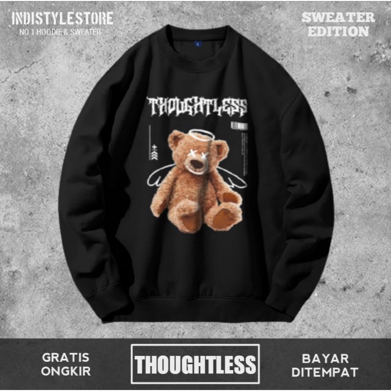 Sweater Crewneck Thoughtless Distro Pria Wanita Switer Cn Cowo Cewe Sweeter Creunek Animasi Keren Su