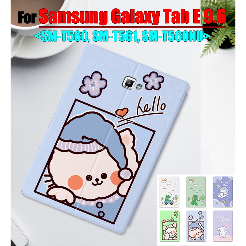 Flip Case Tablet Motif Kartun Bahan Kulit Untuk Samsung Galaxy Tab E 9.6 2015 SM-T560 SM-T561 SM-T560NU