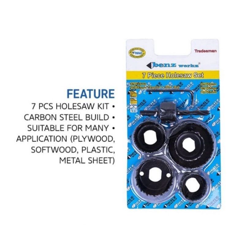 HOLE SAW KIT SET 7PCS BENZ WERK BZ-7807 MATA BOR HOLESAW PELUBANG KAYU TRIPLEK PVC BENZ