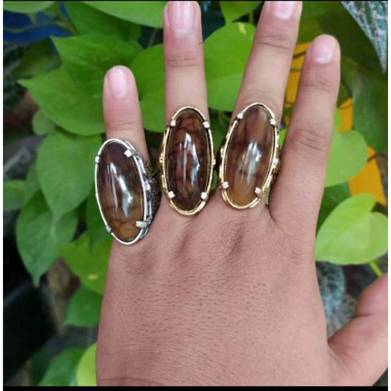 cincin batu akik pandan sisik naga asli natural warna coklat jumbo, murah meriah