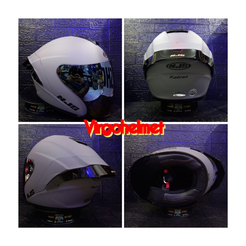 NJS KAIROZ SOLID STONE GREY PAKET GANTENG VISOR BLUE+SPOILER SNI DOT (ongkir Termurah 2 kg)