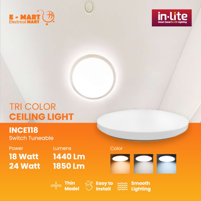INLITE Kap Baret Plafon LED Ceiling Lamp 18W Bulat Outbow 3 warna