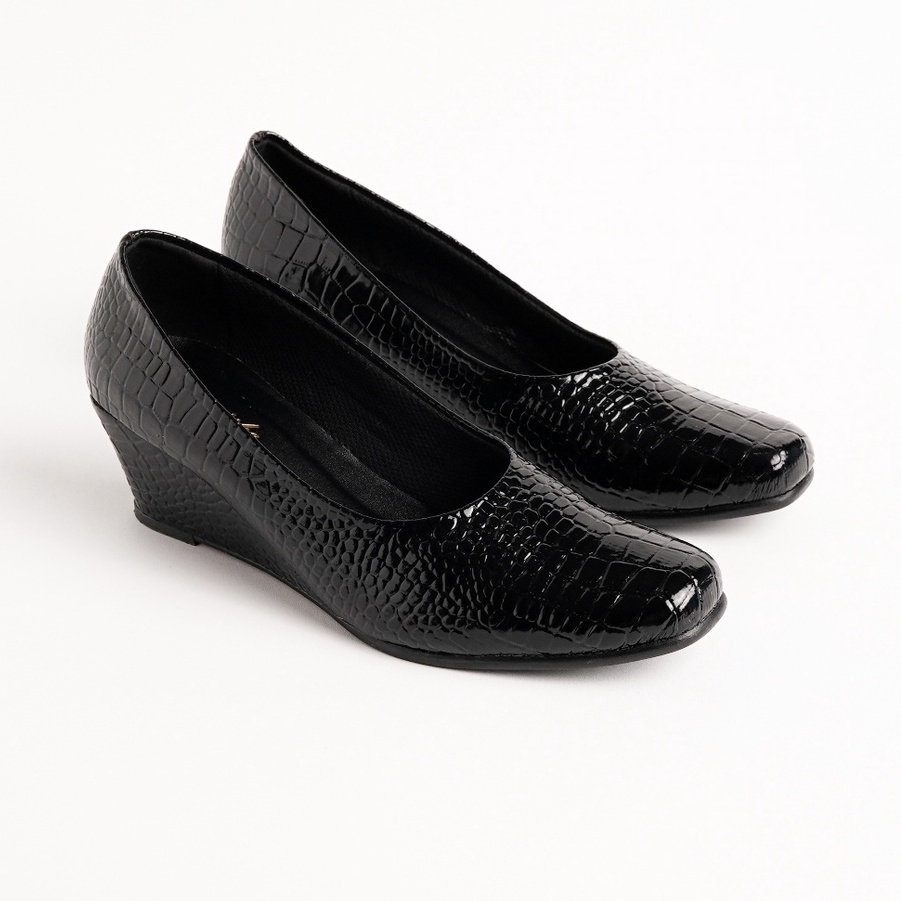 Sepatu Pentofel Wedges Wanita Big Size 35~43 Hak 5cm/Sepatu Kantor Wanita Motif Crocodile Uk Besar J