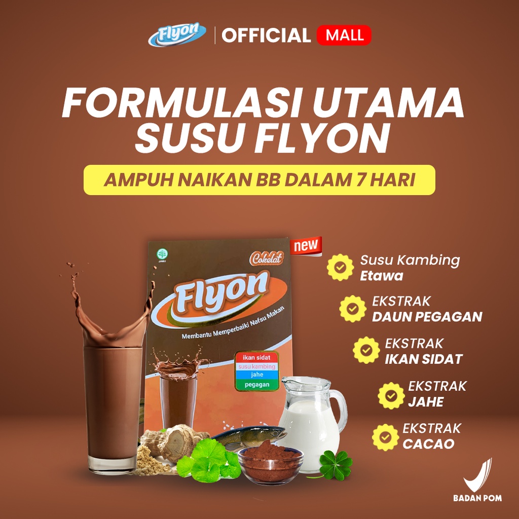 Susu Flyon COKLAT Penambah Nafsu Makan Penggemuk Badan Full Nutrisi Penambah Berat Badan-2