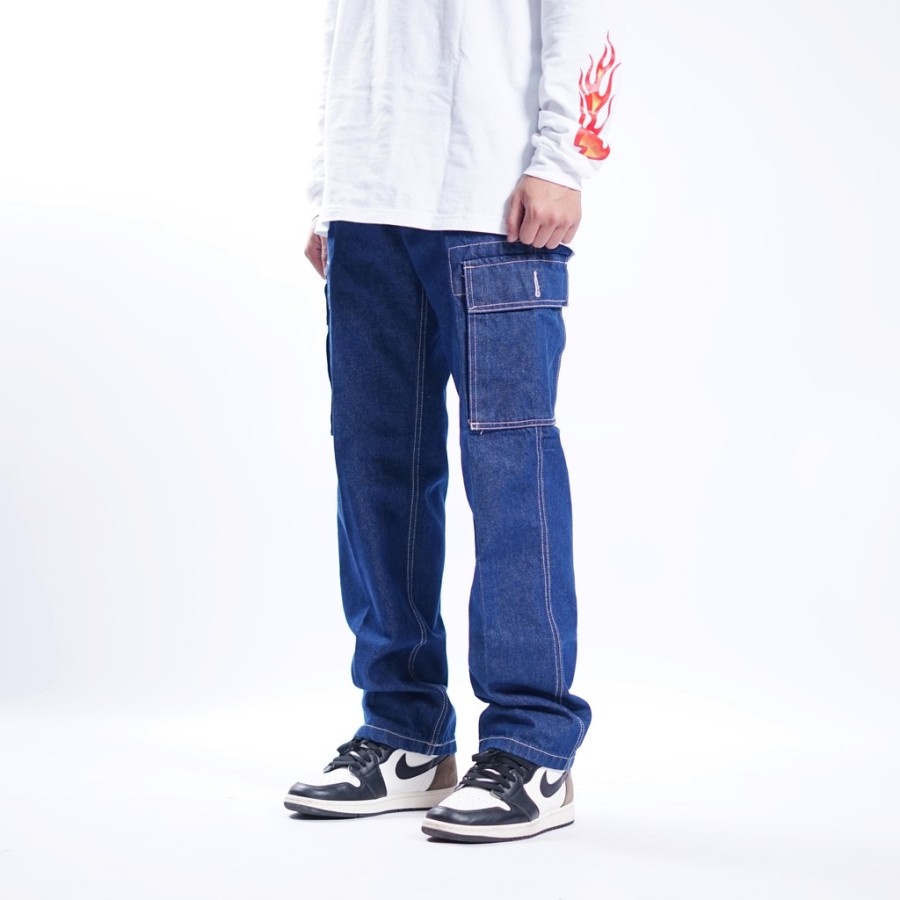 Superego Celana Cargo Pants Jeans Reguler Denim Navy V2