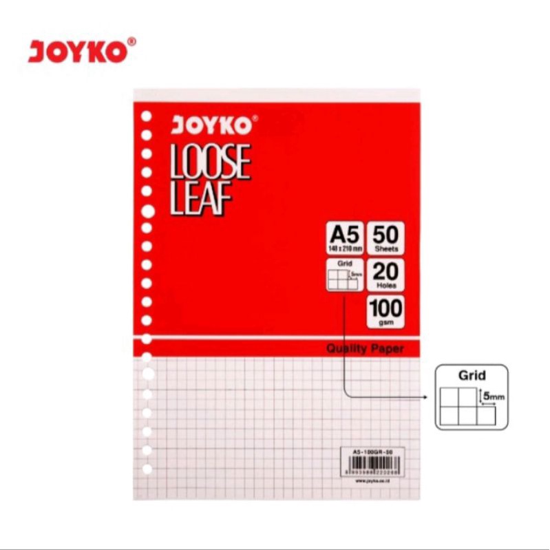 

LOOSE LEAF A5 GRID PLAIN GARIS 100 GRAM JOYKO 50 SHEETS ISI BINDER REFILL KOTAK