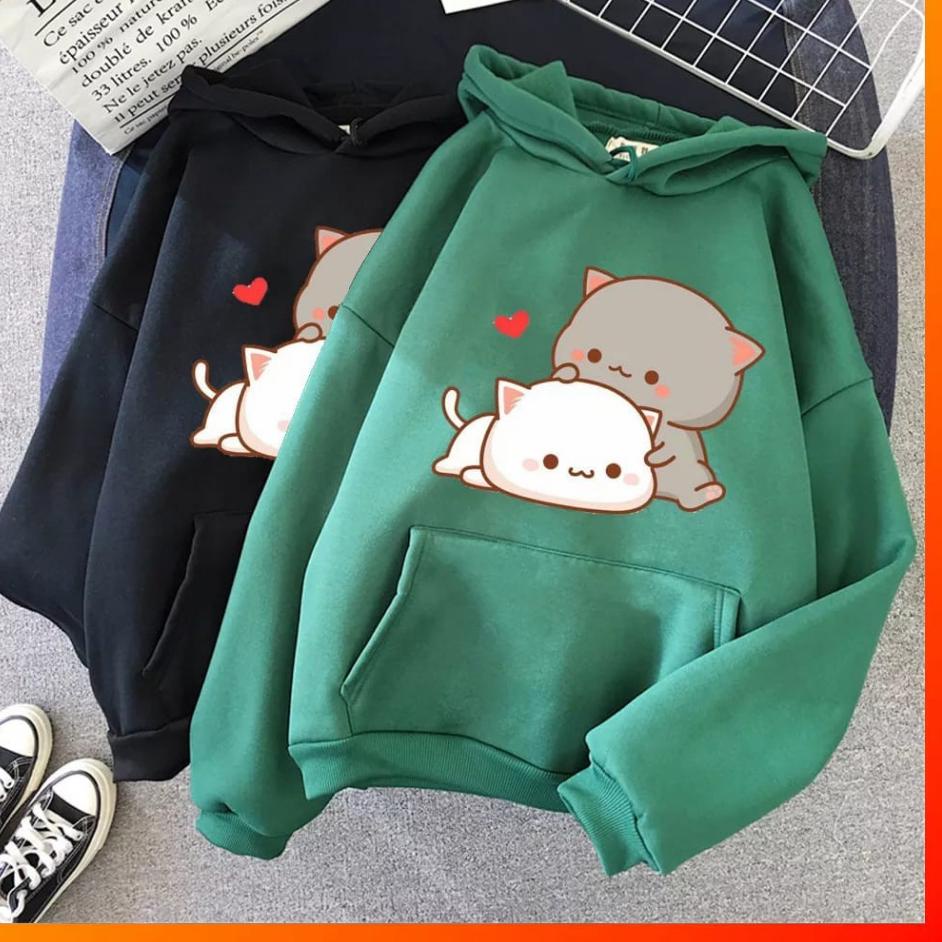 Diskon Spesial--Sweater Hoodie Jaket Outerwear Pakaian Wanita Oversize Korean Style Kartun Kucing An
