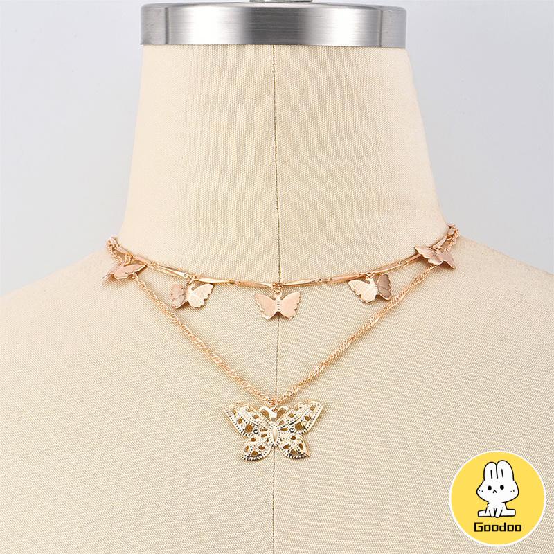 Fashion Kalung Multilayer Kalung Kupu-kupu Liontin Aksesoris Wanita Kalung Perhiasan Aksesoris -Doo