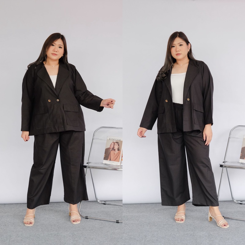 BIGWELL KAREN SET POLOS  SETELAN WANITA BIGSIZE  JUMBO PIYAMA BLAZER LINEN PLUSIZE