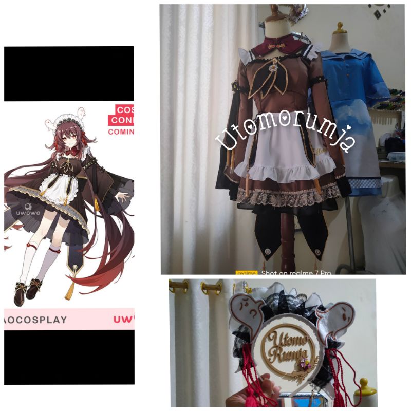 utomorumja Genshin Impact Fanart Hutao Maid Ver Cosplay Costume
