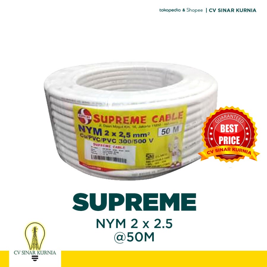 Kabel Listrik NYM 2x2.5 2x2,5 mm 50M SUPREME | SUPREME Kabel NYM | SNI