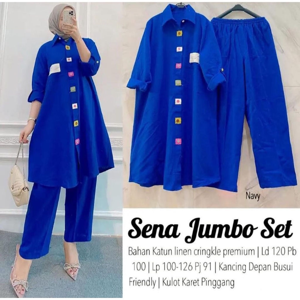 Outfit Wanita Jumbo Stelan Linen Kancing Aktiv Big Size / Baju Kondangan Busui Friendly / Fashion Wanita Remaja Terbaru / Sett Muslim Hijab / Pakaian Putih Capel