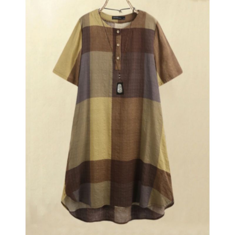 ZANZEA ATASAN IMPORT KOTAK KOTAK LENGAN PENDEK (TERSEDIA UKURAN S-5XL)
